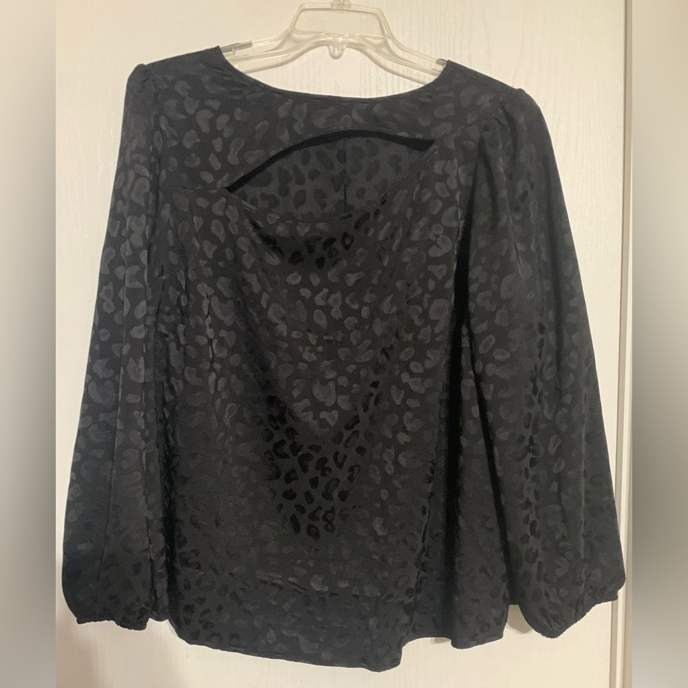 Lane Bryant Cut Out Black Animal Print Puff Sleeve Blouse